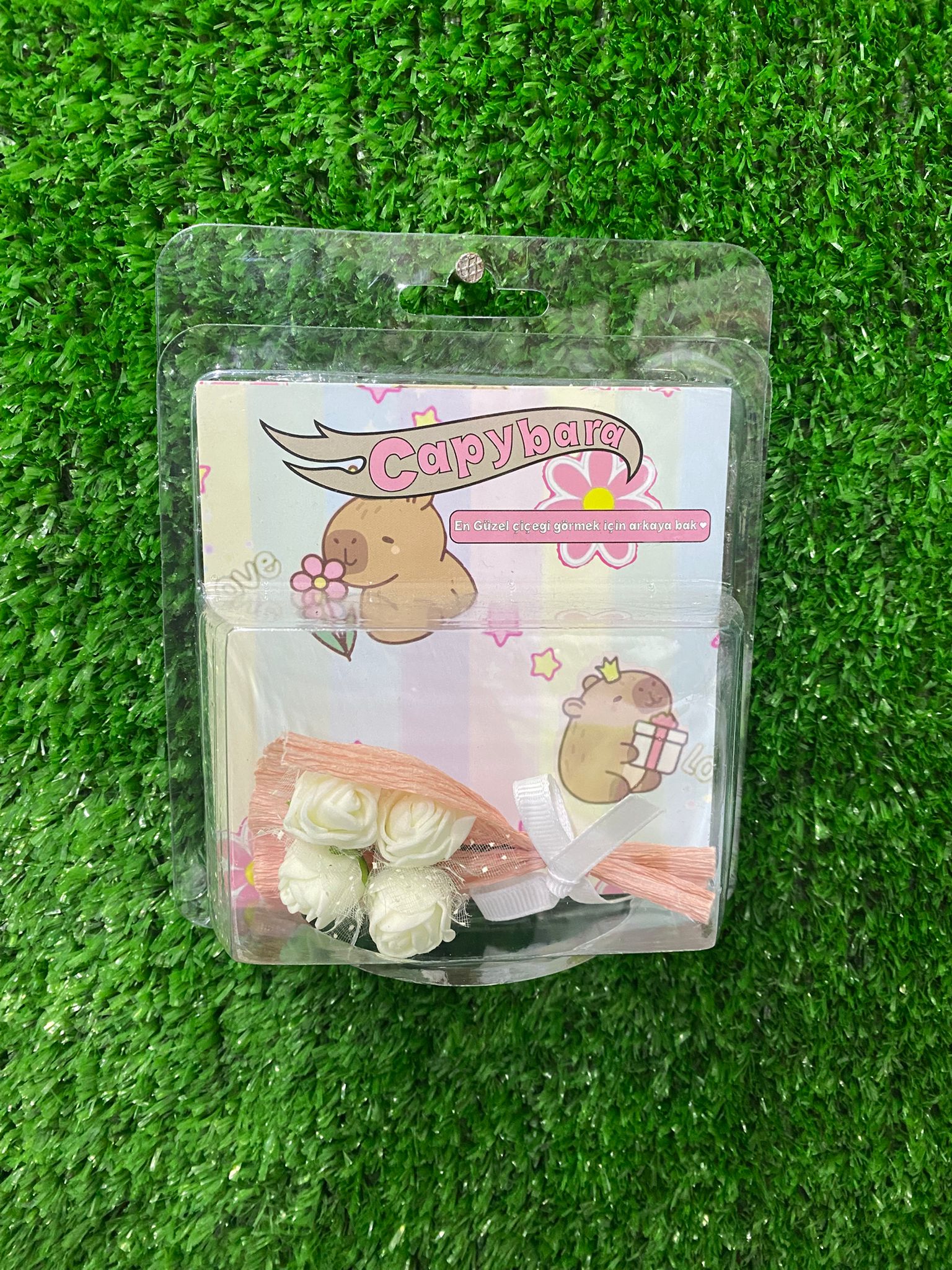 Aynalı Hot Flowers Mini Gül Buketi – Capybara (Krem & Somon) 1